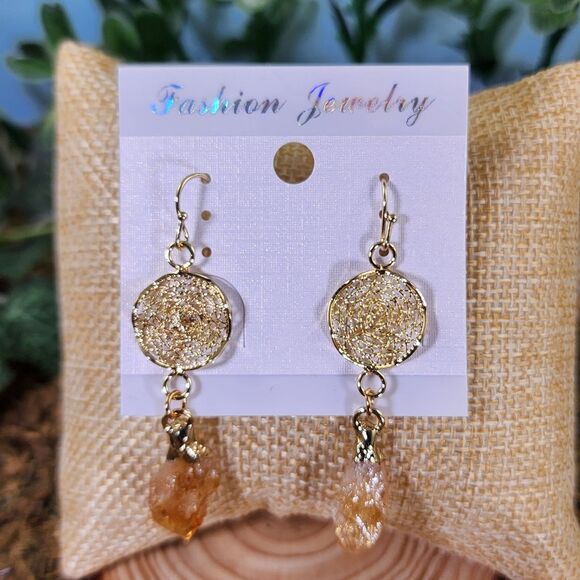 18K Gold Plated Citrine Dreamcatcher Earrings #5 - Picture 1 of 1
